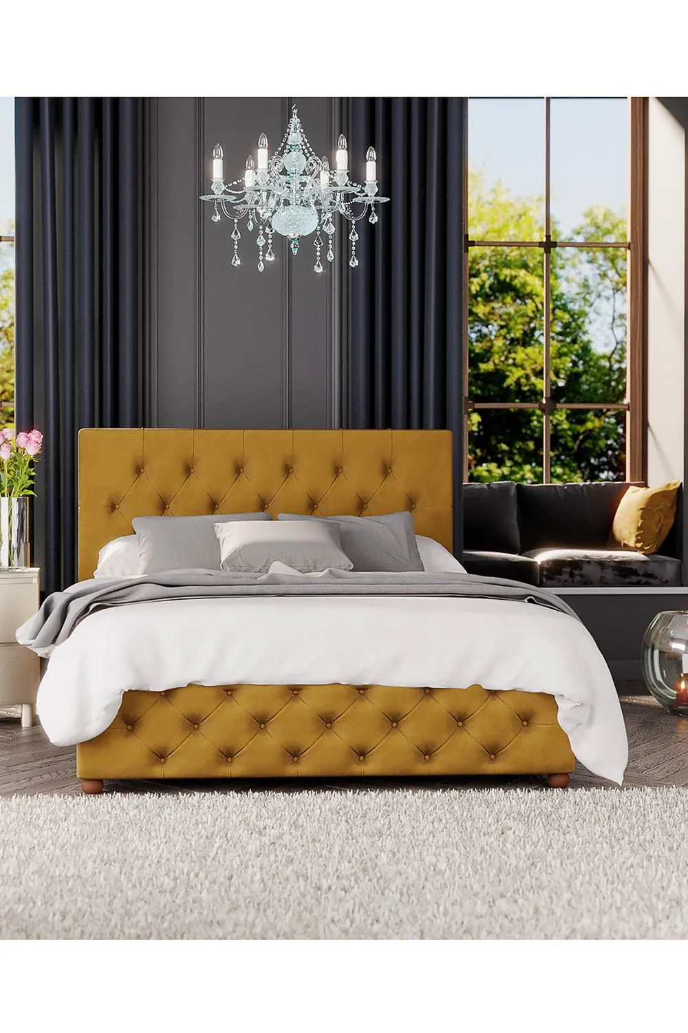 Laurence Llewelyn-Bowen Luna Ottoman Storage Bed in Plush Velvet Fabric, Custom Made in Mustard 5
