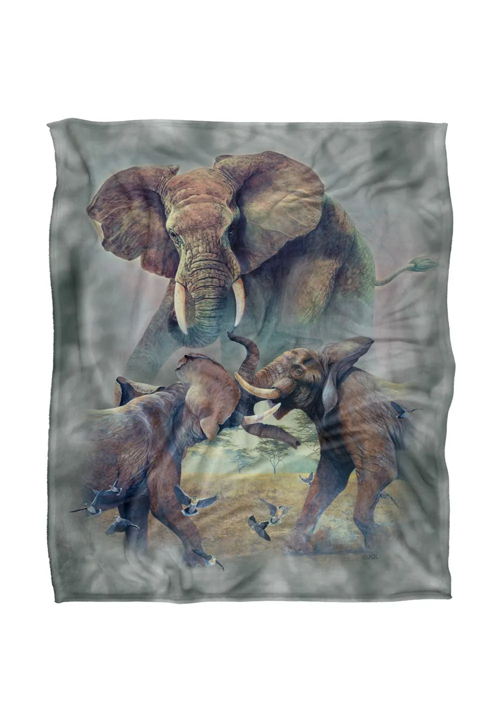 JQ Licensing Jmm-Jp Elephants Fighting Silky Touch Super Soft Throw Blanket 152 X 127 cm in White