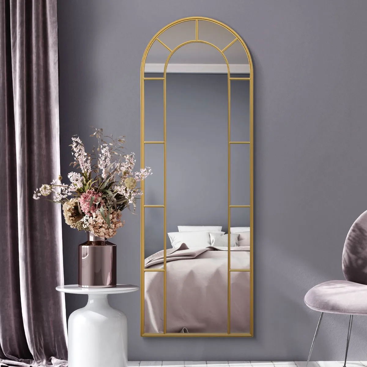 MirrorOutlet Gold Framed Arched Leaner/Wall Mirror 67" X 24" (170CM X 60CM) 6