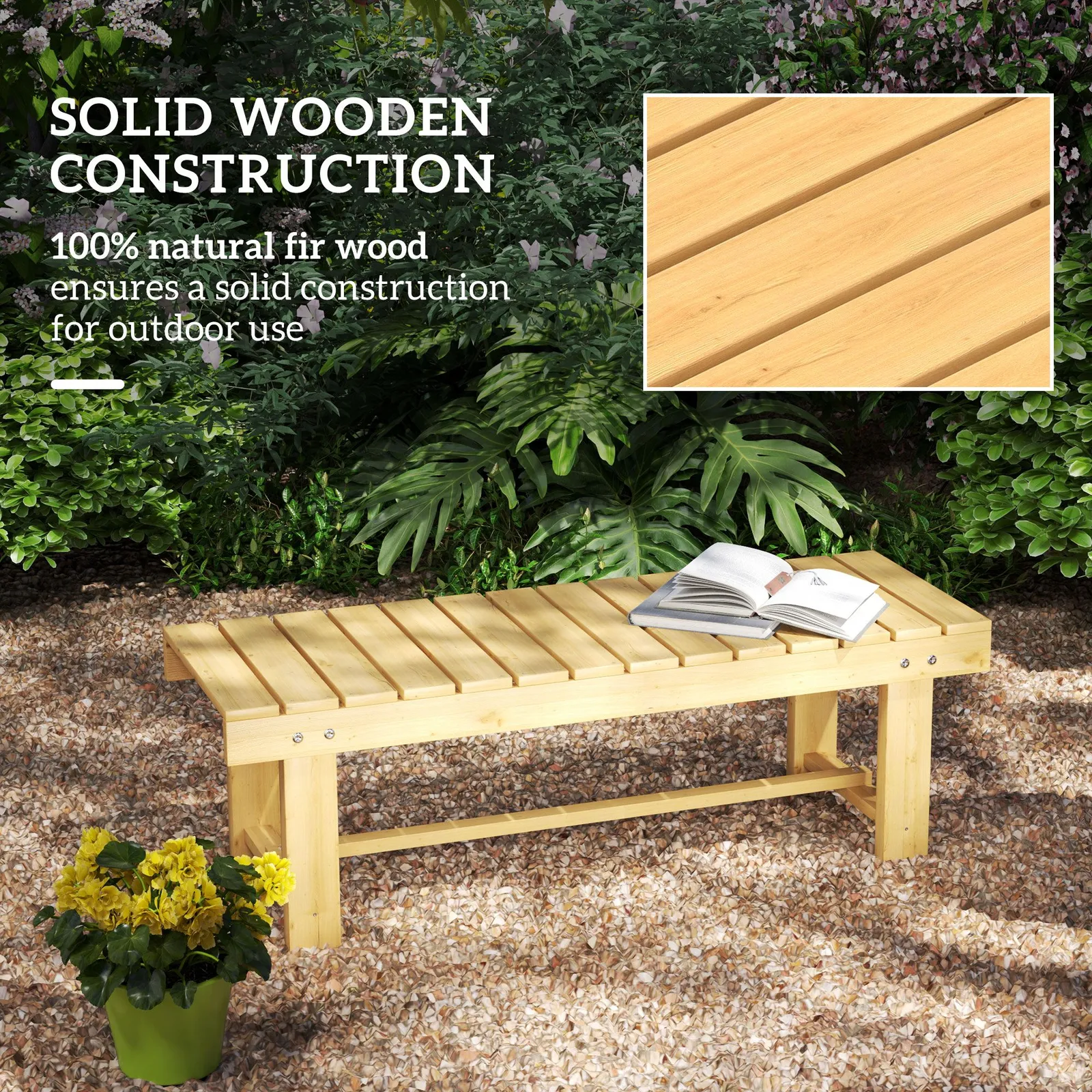 OUTSUNNY 1.1M Outdoor Garden Bench Patio Loveseat Fir Wood 2 Person in Camel 6