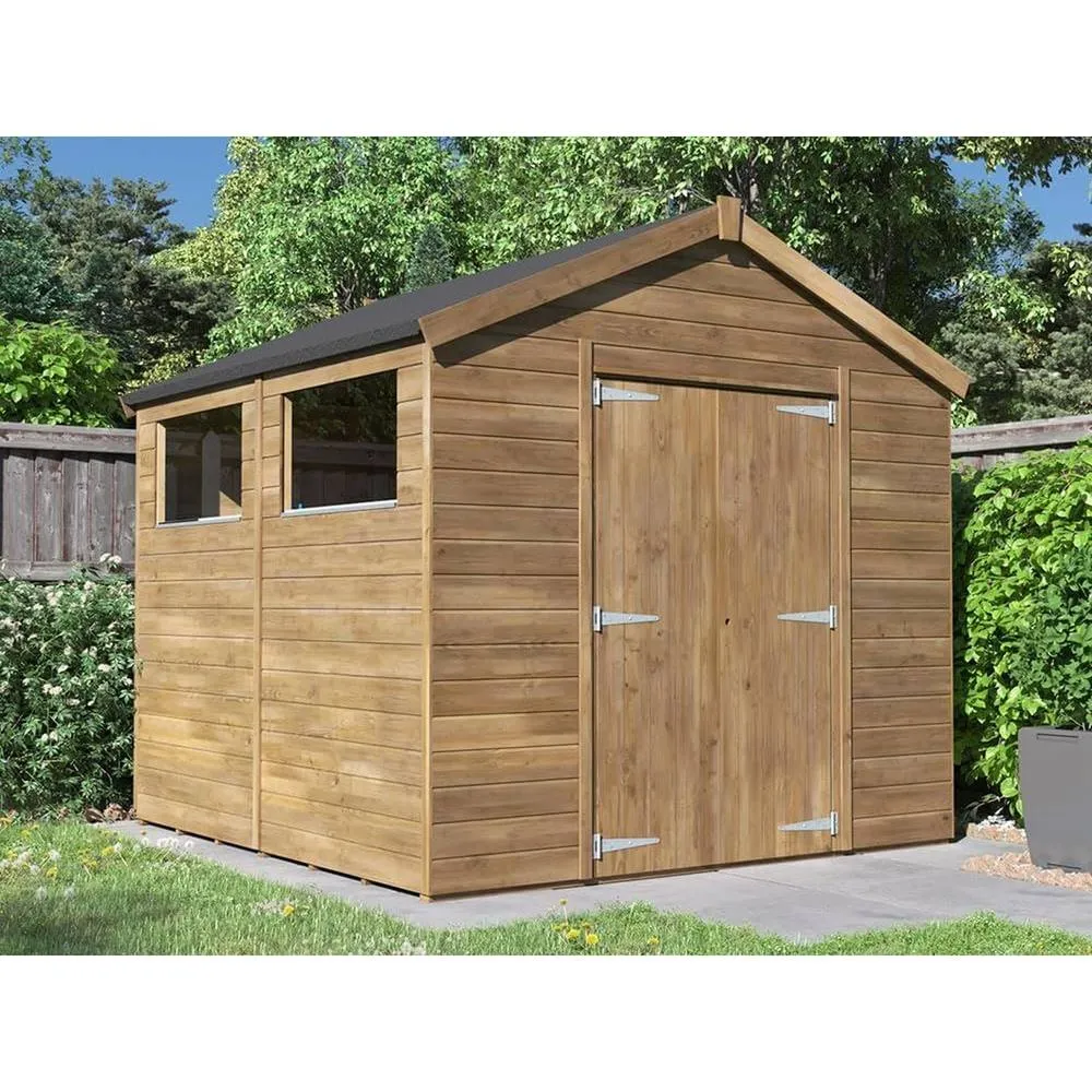 Dunster House Wooden Bike Shed Storage 2.4x2.4m Apex Roof & Window Overlord Modular in Brown 2