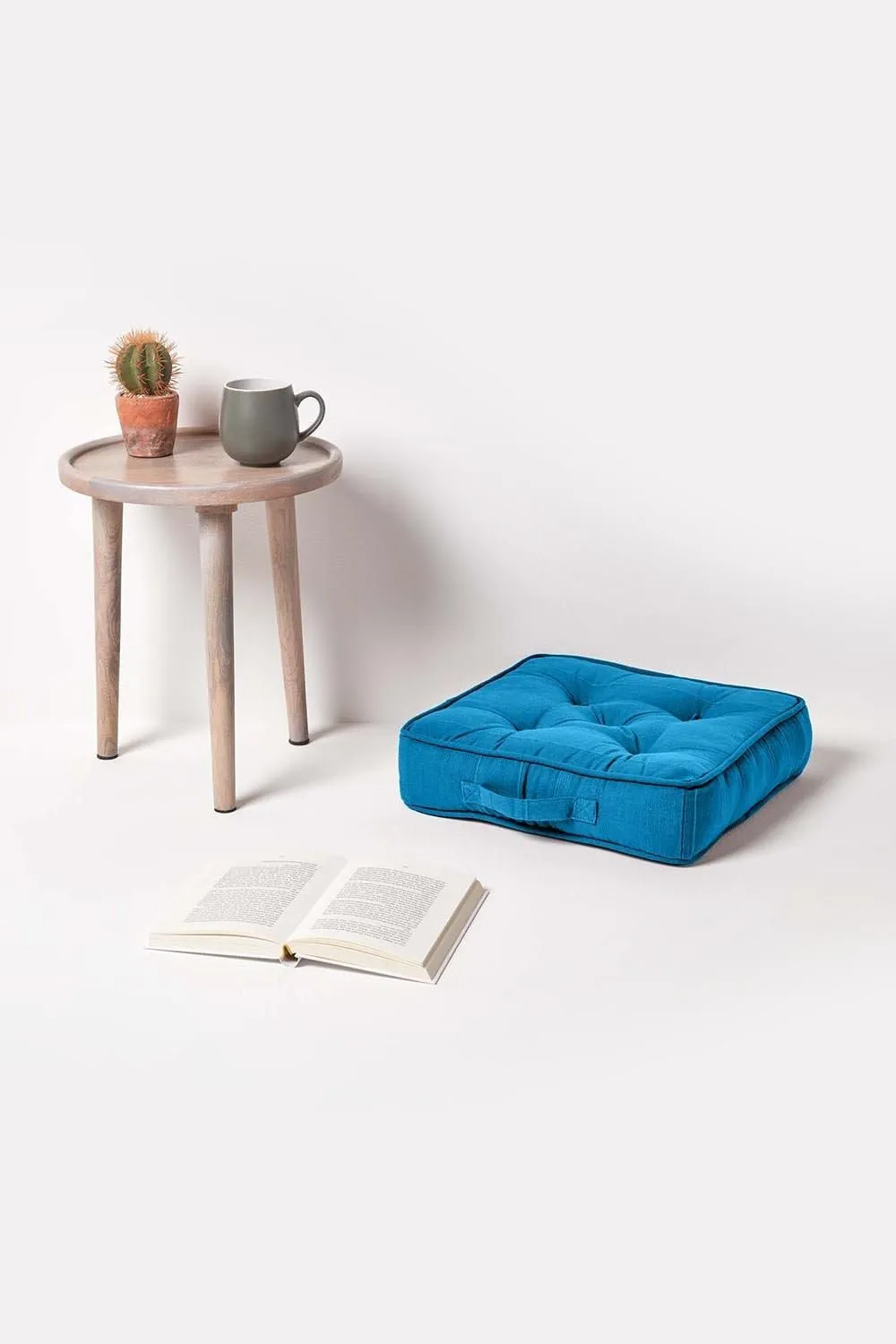 Homescapes Rajput Ribbed Cotton Floor Cushion in Teal 2