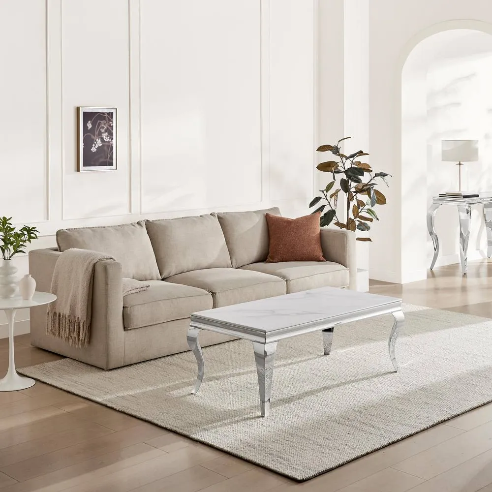 FurnitureboxUK Skye Rectangular White Marble Glass & Metal Coffee Table 3