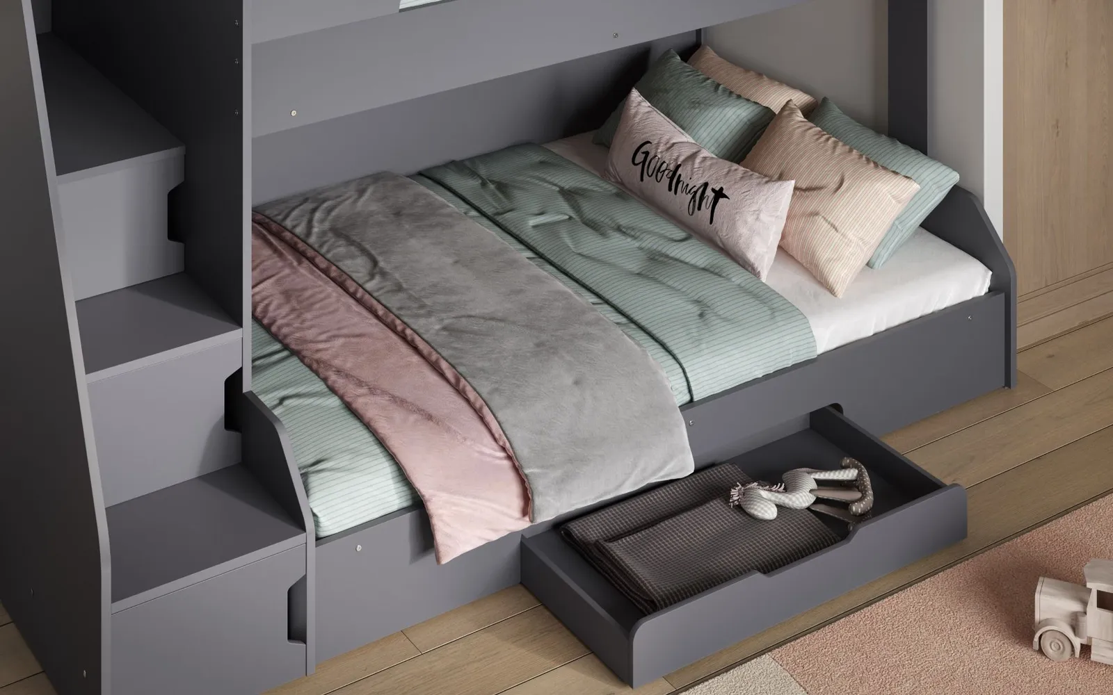 Flair Slick Staircase Triple Bunk Bed with Storage in Grey 6