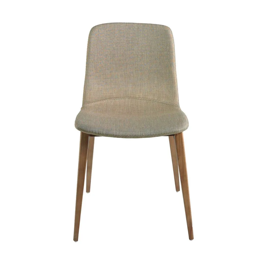 Angel Cerda Beige Upholstered Dining Chair with Walnut-Coloured 2