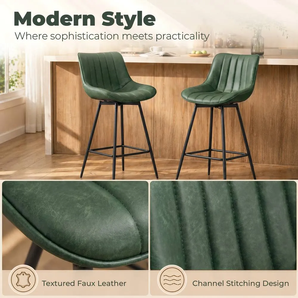 HOMCOM Swivel Bar Stools Set of 2, PU Leather Upholstery, Dark Green 4