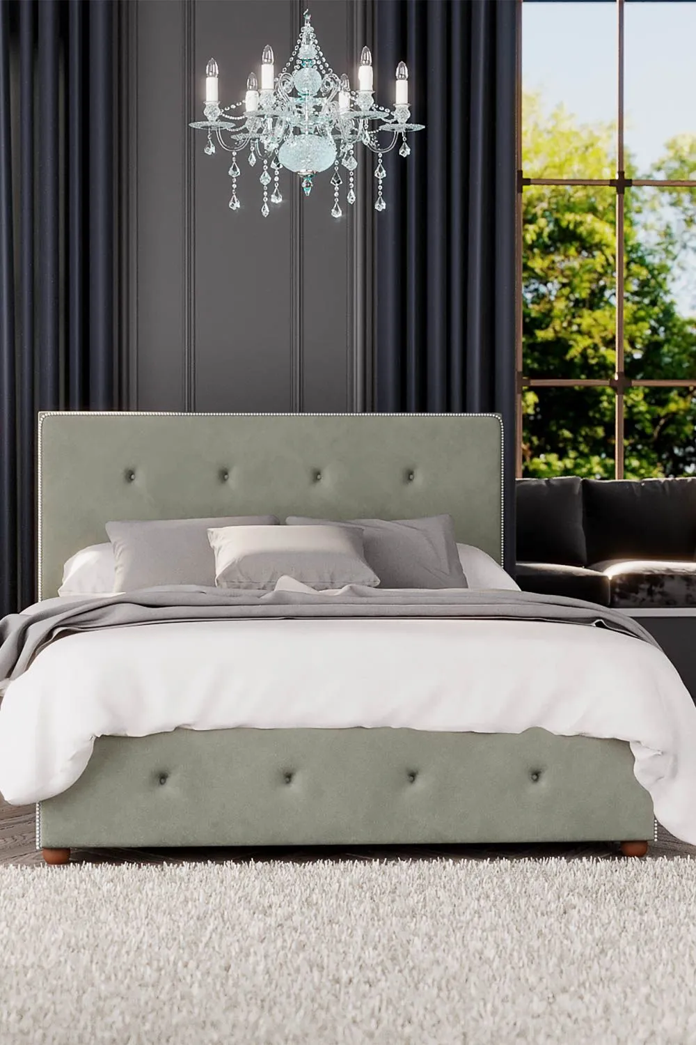 Laurence Llewelyn-Bowen Hesper Ottoman Storage Bed in Plush Velvet Fabric, Custom Made in Duck Egg Blue