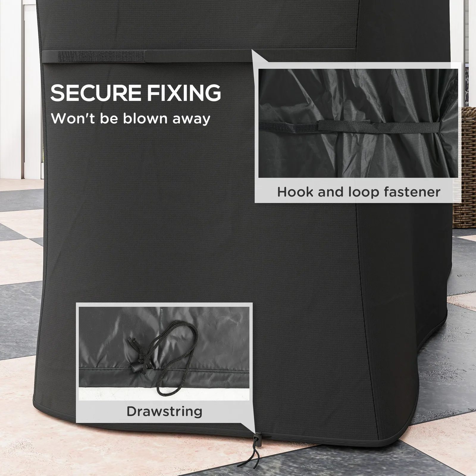 OUTSUNNY Gas BBQ Cover Waterproof 420D Oxford Fabric Barbecue Covers, 147 x 61 x 120cm in Black 6