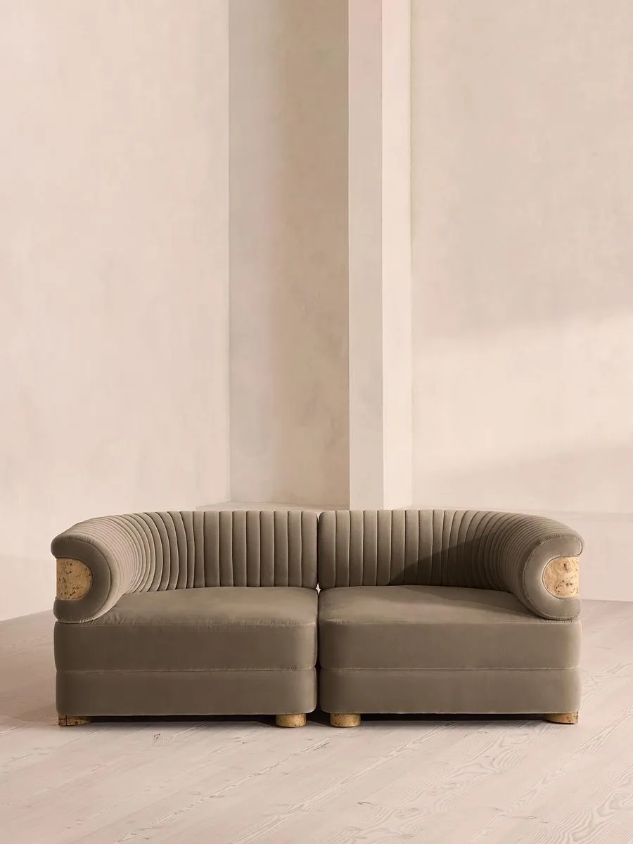 Caleb Modular Three Seater Sofa, Velvet, Taupe, Blonde Burl