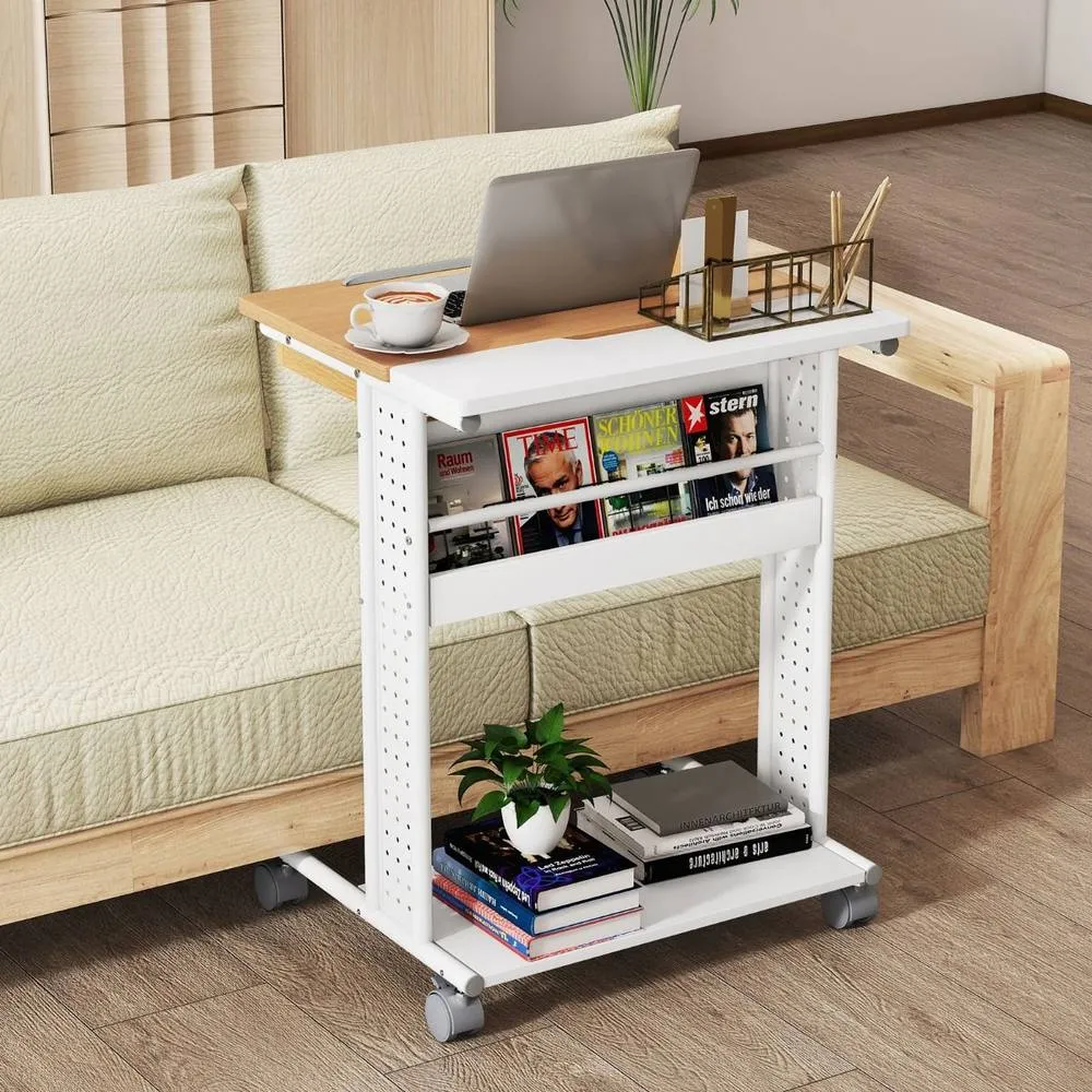 Costway Rolling Portable Desk Laptop Desk Wooden PC Table w/ Tilting Tabletop