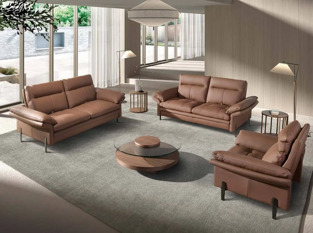 Angel Cerda 2-Seater Brown Cowhide Leather Sofa, Model 4