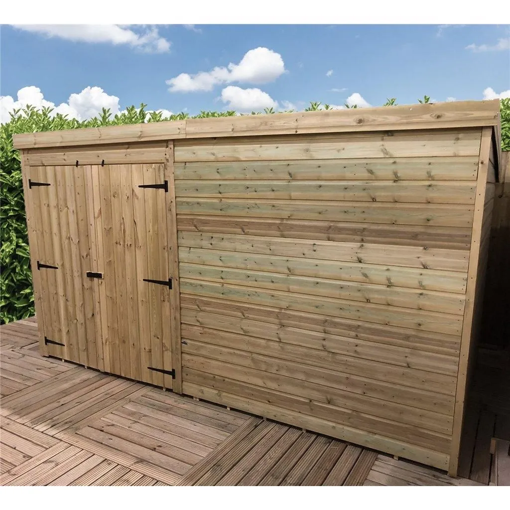 Marlborough 12 x 5 Pressure Treated Pent Garden Shed with Double Doors in Natural 3