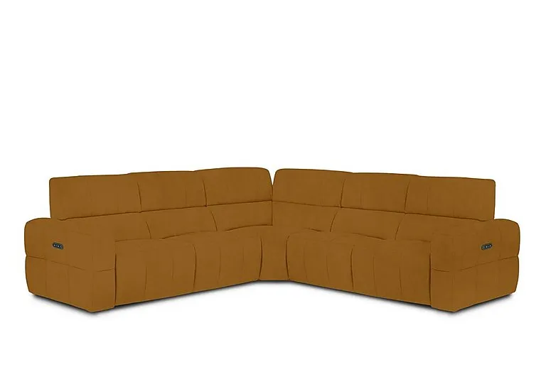 Cube Fabric Large Power Recliner Corner Sofa with Power Headrests - Opulence Saffron