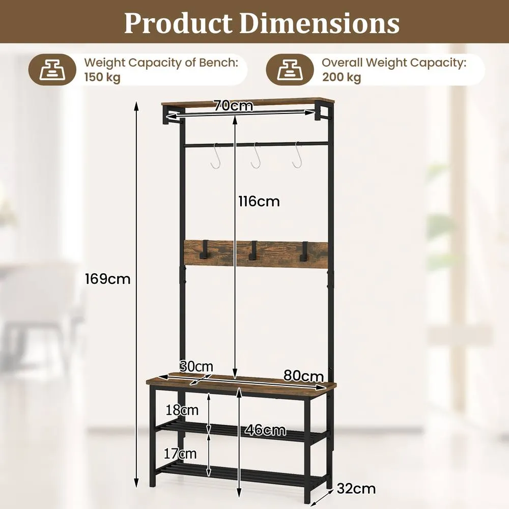 Costway 5-in-1 Multifunctional Entryway Organizer with Storage Shelf in Brown 2