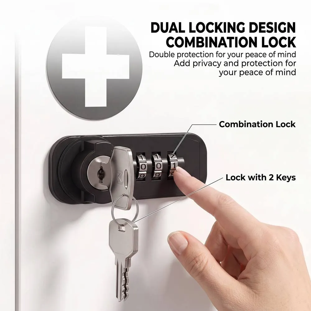 HOMCOM Medicine Cabinet, Medical Cabinet w/ Combination & Key Lock, White 4