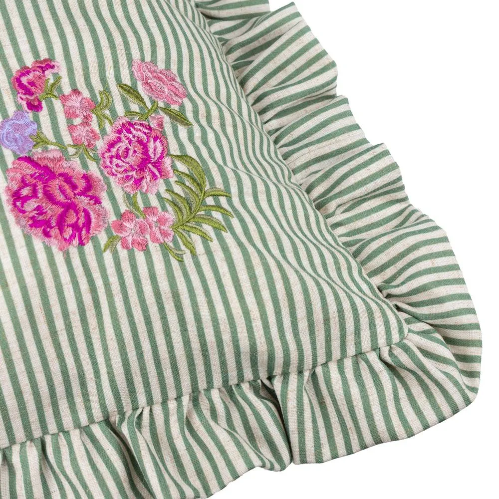 Wylder Martha Embroidered Ruffle Cushion in Pale Green 5