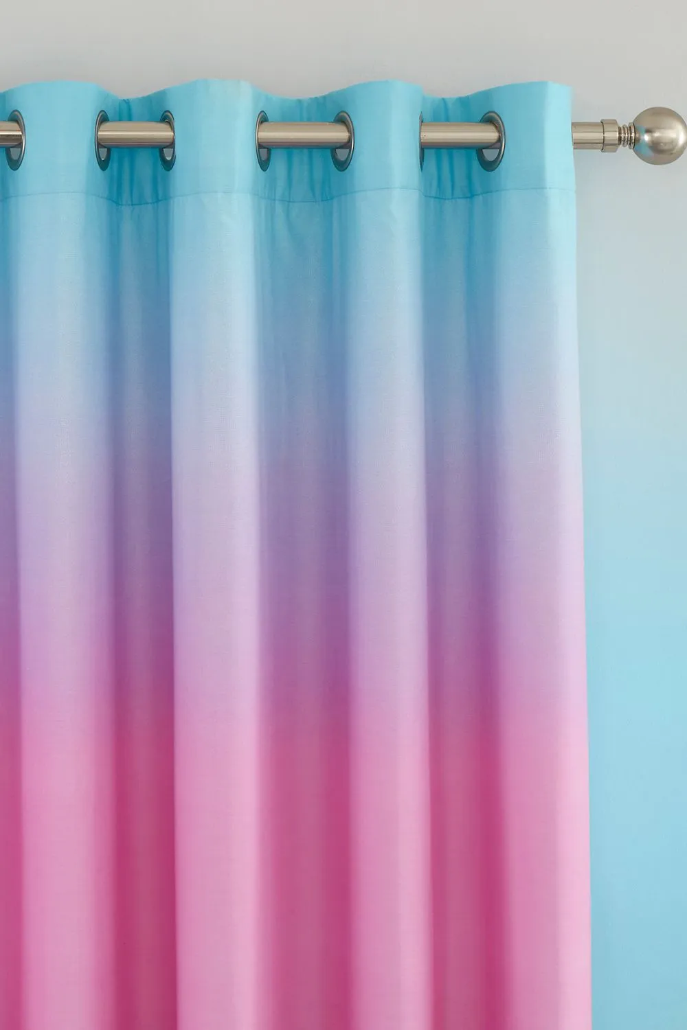 Catherine Lansfield 'Ombre Rainbow Clouds' Lined Eyelet Curtains in Blue 2