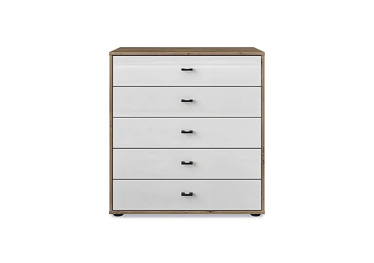 Dallas 80cm 5 Drawer Glass Chest - Bianco Oak and White