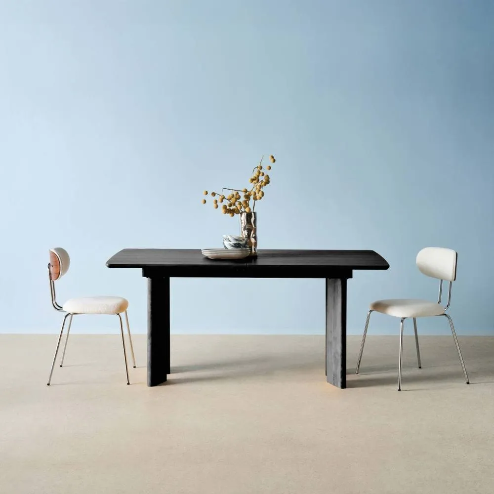 sweeek 6-8 seater rectangular extendable dining table, rubberwood & oak ven in Black