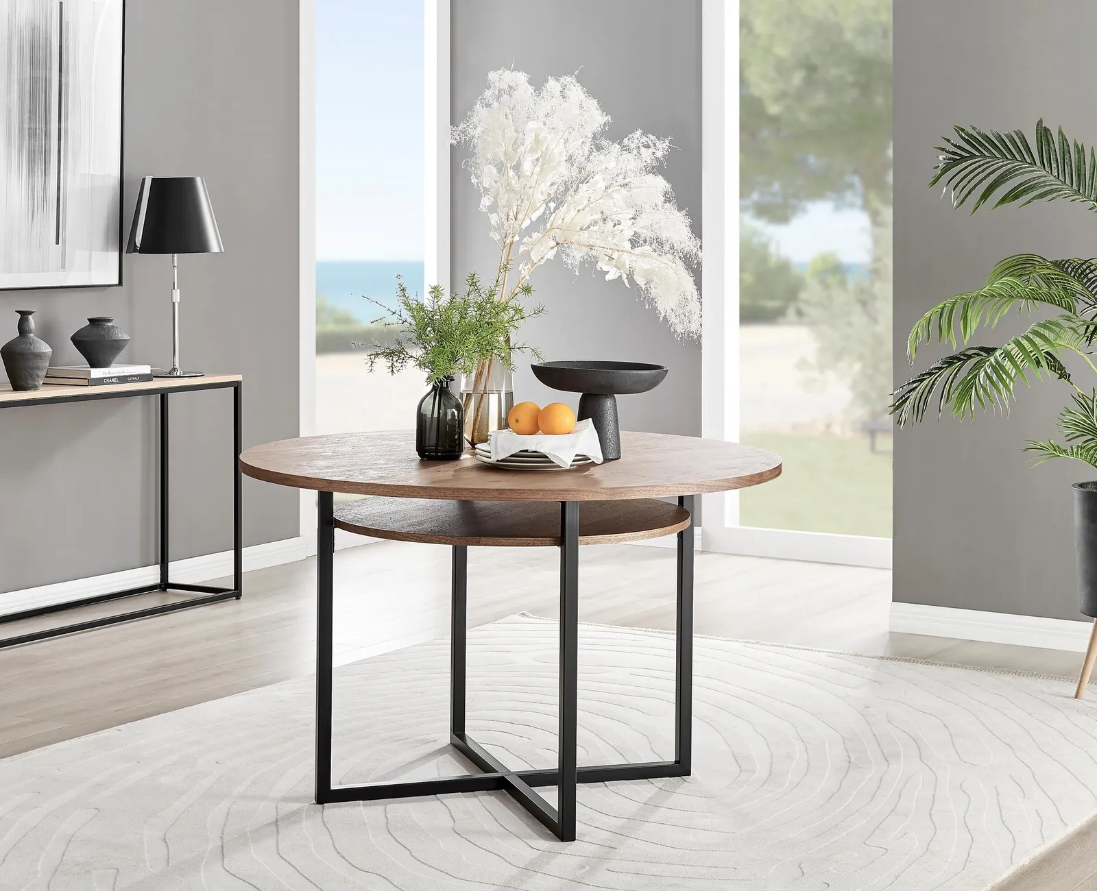 FurnitureboxUK Adley Brown Wood Storage Dining Table & 4 Velvet Milan Black Leg Chairs in Grey 2