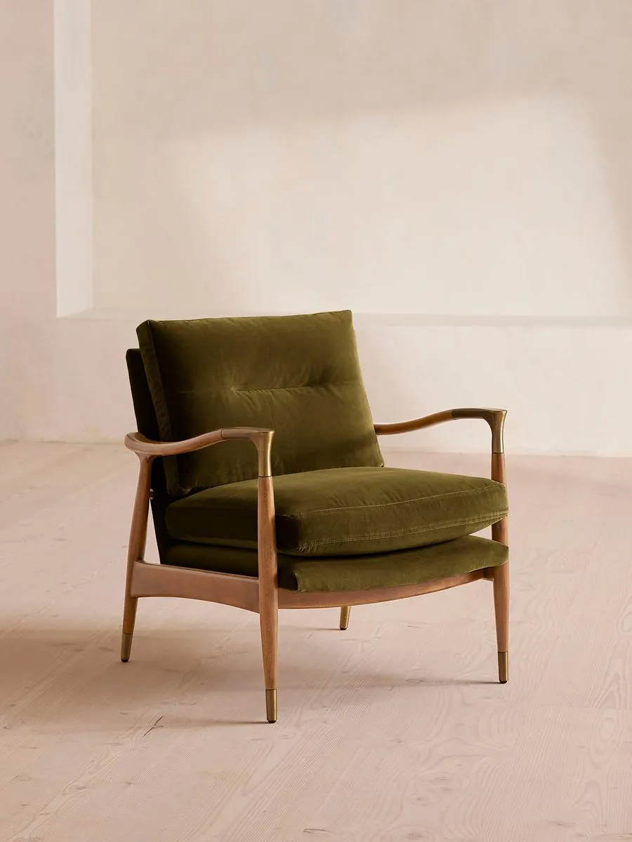 Theodore Oak Armchair, Velvet Olive
