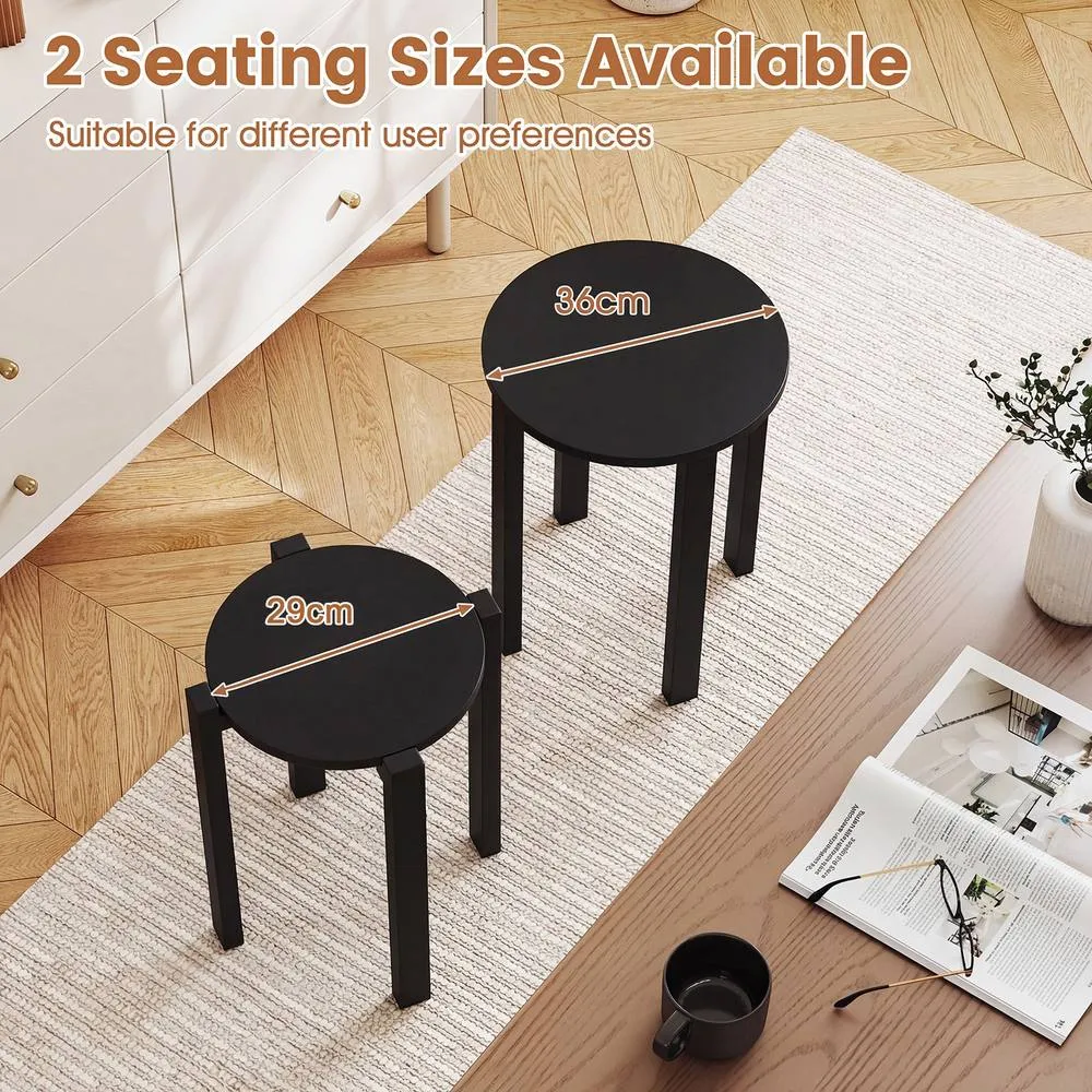 Costway 4PCS Stackable Stools w/ Rolling Base Wooden Nesting Dining Chair in Black 6