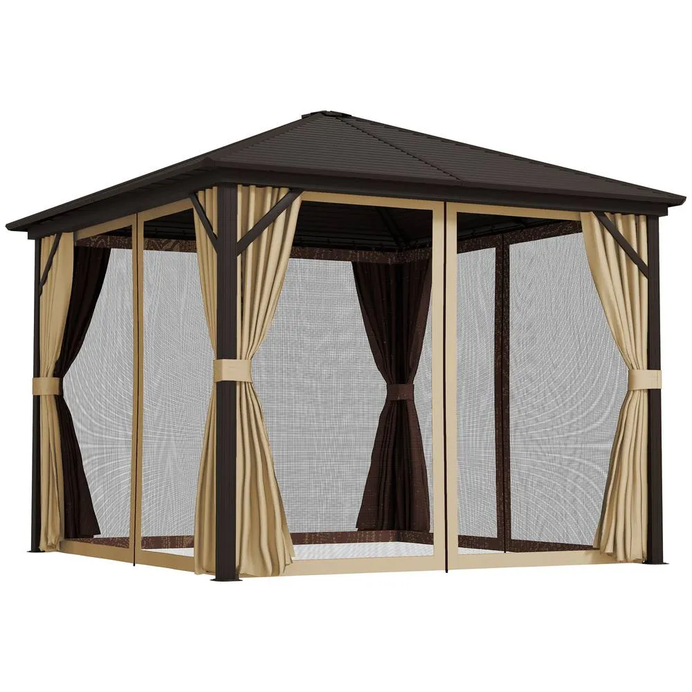 OUTSUNNY 3x3(m) Hardtop Gazebo Outdoor Shelter with Aluminium Frame in Brown 2