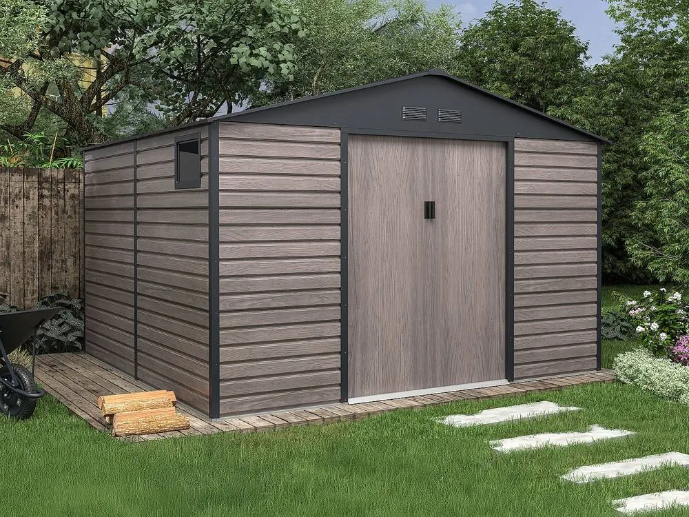 Vente-unique Galvanised Steel Garden Shed - Grey Wood Effect - 10.98 M² - ADELMO