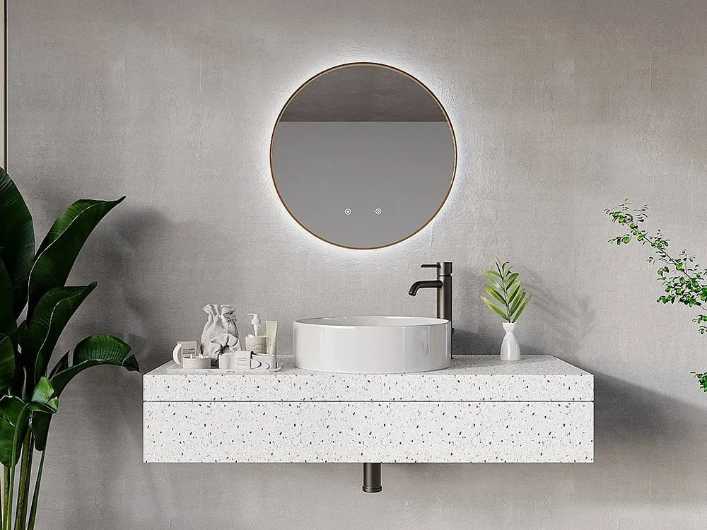 Vente-unique Round Illuminated Anti-Mist Bathroom Mirror With Gold Surround - D60 3
