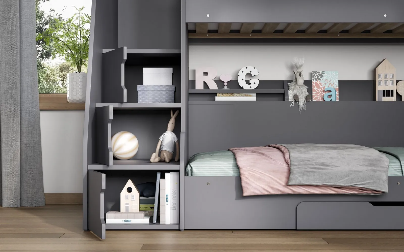 Flair Slick Staircase Triple Bunk Bed with Storage in Grey 4