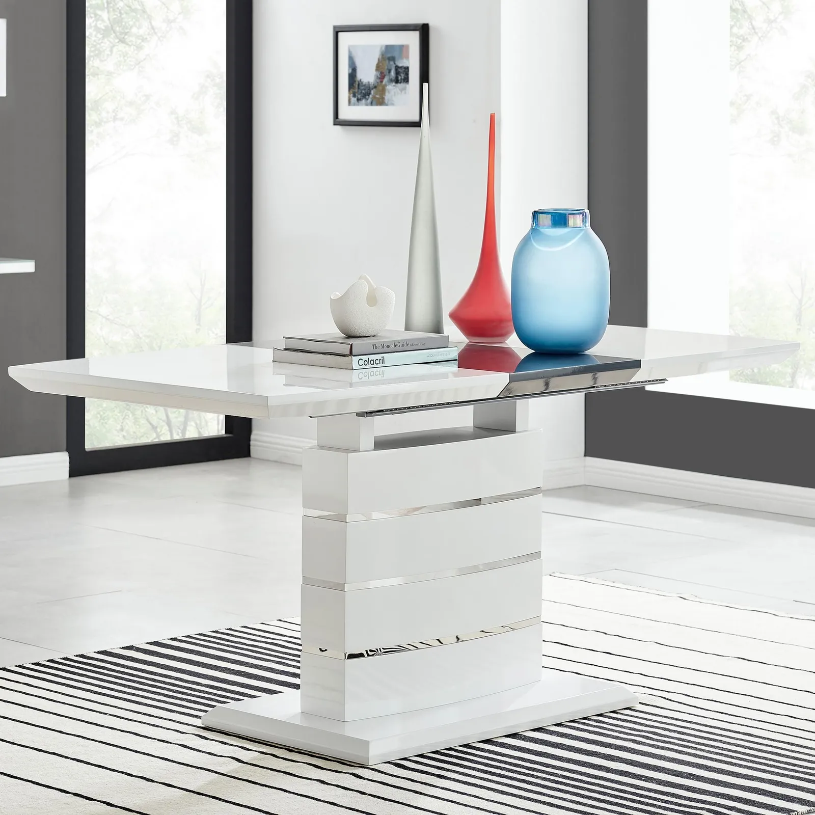 FurnitureboxUK Renato 120cm 4 / 6 Seat Modern High Gloss Extending Dining Table in White