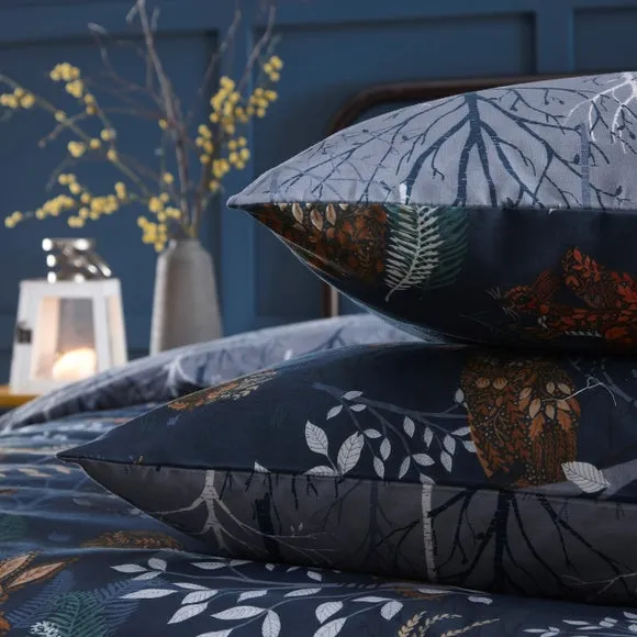 Furn. Forest Fauna Single Duvet Cover Set Cotton Navy, Blue 4