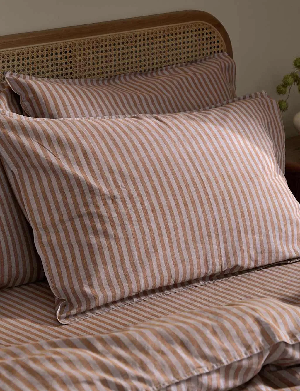 YARD Set of 2 Pure Cotton Marlow Striped Pillowcases Brown Mix