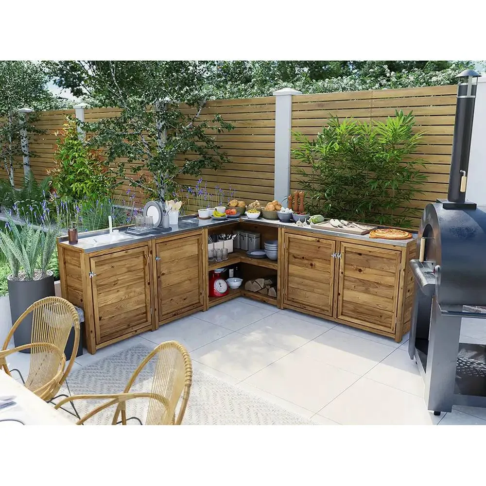 Dunster House Garden Kitchen with Left Side Sink W2m x D2m / W7' x D7' in Brown 2