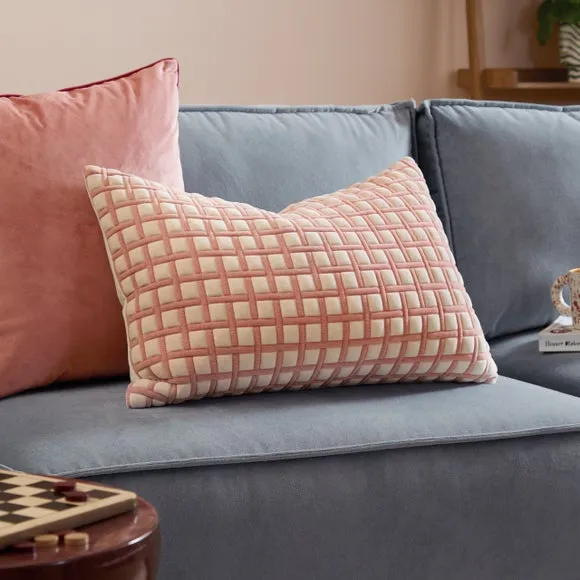 Furn Softie Grid Quilted Cushion Pink 40 X 60Cm, Pink