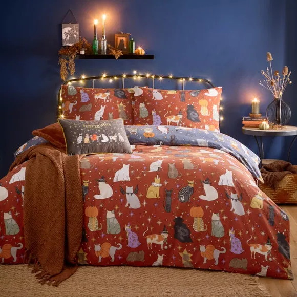 Furn. Halloween Pawty Duvet Cover and Pillowcase Set 3