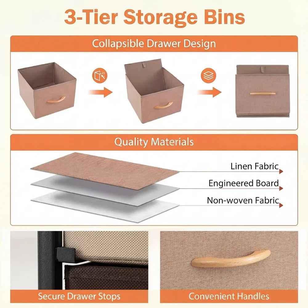Costway 4-Drawer Dresser for Bedroom Narrow Vertical Storage Organizer With Fabric Bins in Brown 6