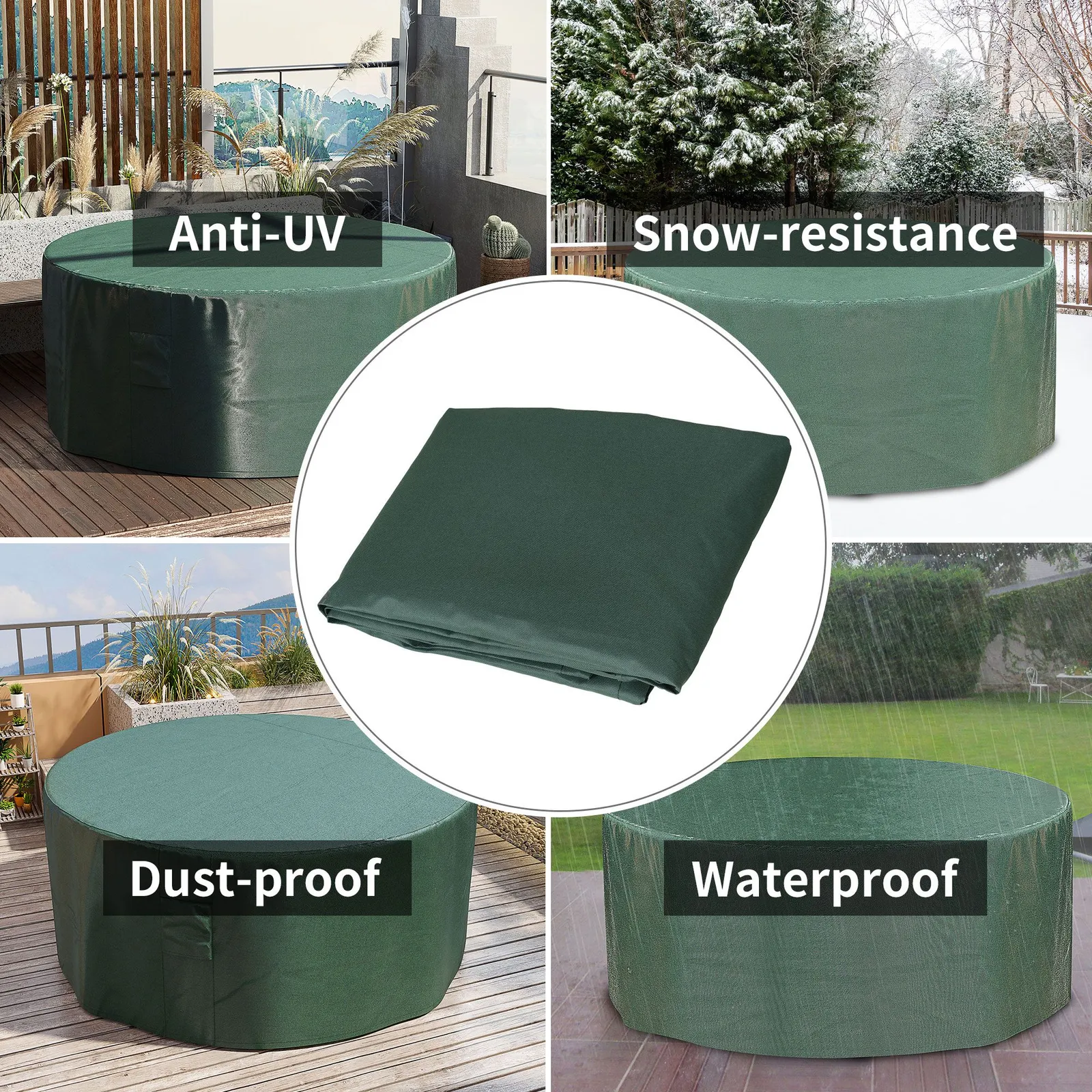 OUTSUNNY Large Outdoor Set Round Cover Garden Furniture Waterproof Resist Fade in Green 4