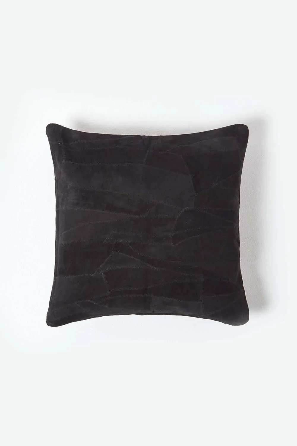 Homescapes Real Leather Suede Cushion with Feather Filling in Black 1