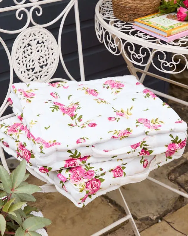 Dibor Set of 2 Vintage Pink Floral Print Indoor Outdoor Chair Seat Pad Garden Furniture Box Cushions L40cm x W40cm 3