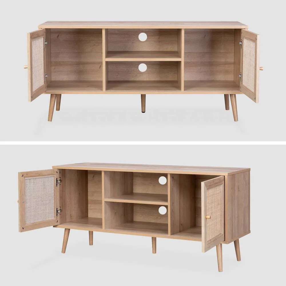 sweeek 120cm TV unit wooden & cane effect 2 doors in Beige 6