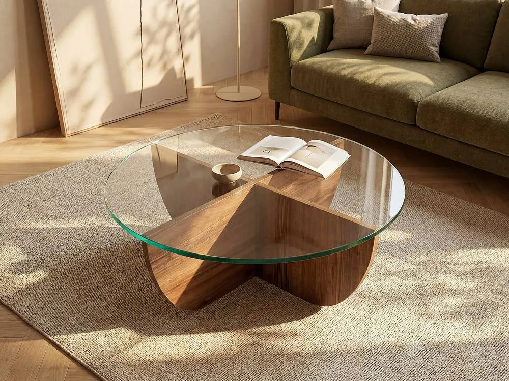 Vente-unique Tempered Glass Coffee Table - Natural & Clear - AYSUN 3