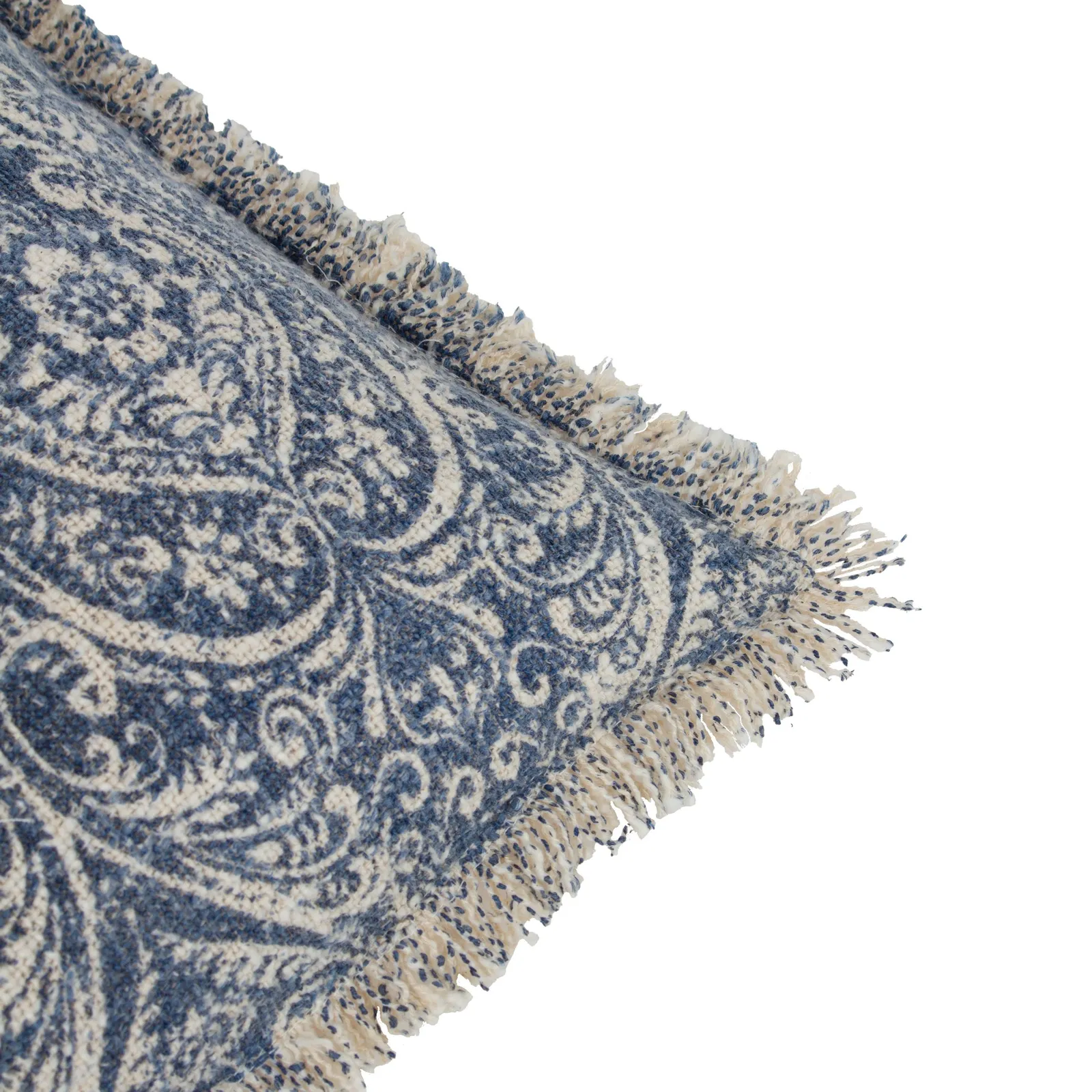 Paoletti Durelle 100% Cotton Paisley Fringed Cushion in Mid Blue 6