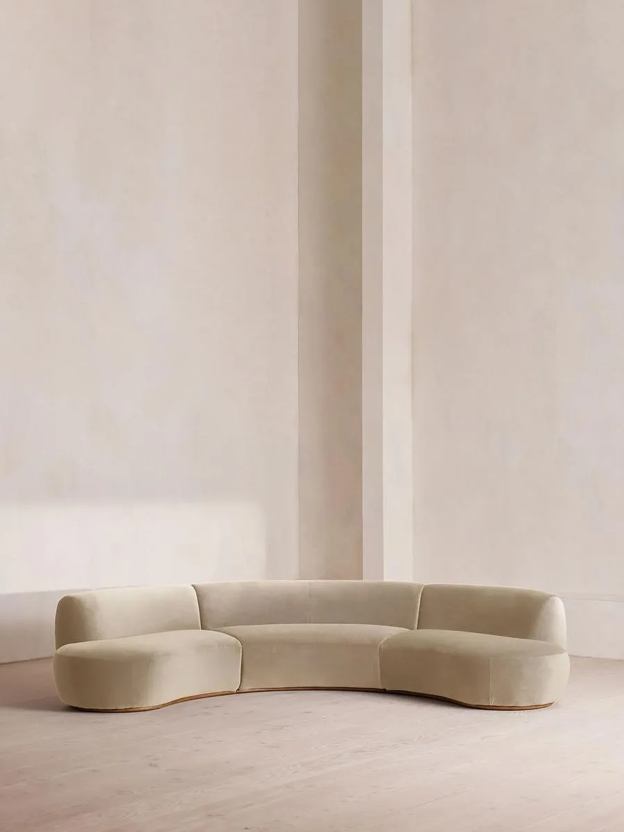 Aline Serpentine Modular Sofa, Four Seater, Velvet, Oyster