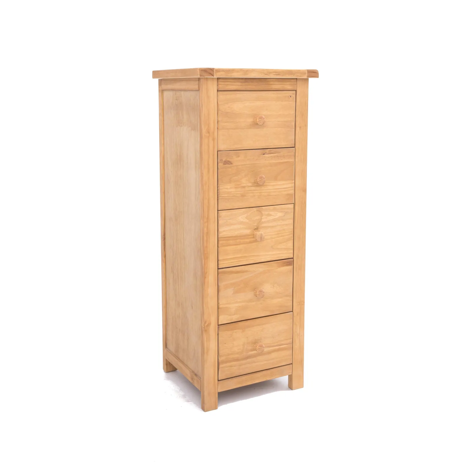 Cabinet Bits Lugo 5 Drawer Narrow Chest of Drawers Wood Knob in Light Brown 2