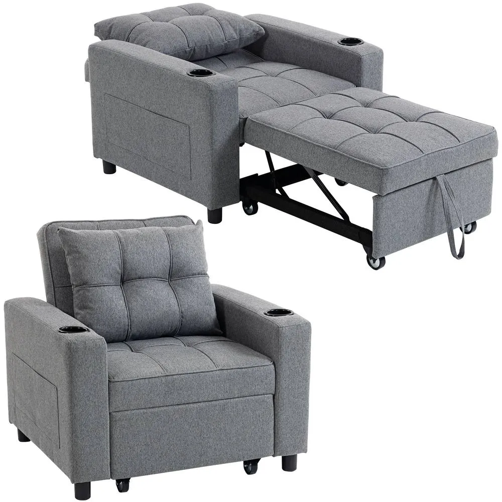 HOMCOM 3-in-1 Sofa Bed, Convertible Sleeper Chair with Adjustable Backrest in Dark Grey 2
