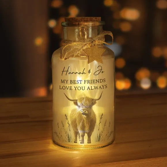 Personalised Highland Cow LED Light Up Jar 2