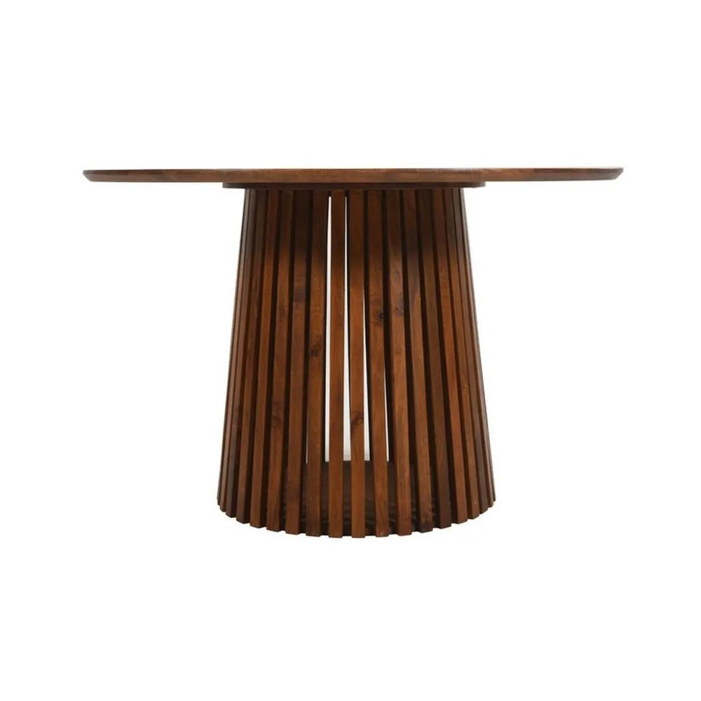 Indian Hub Slatted 4 to 6 Seater Round Dining Table - Mango Wood L120xW120xH76cm in Brown
