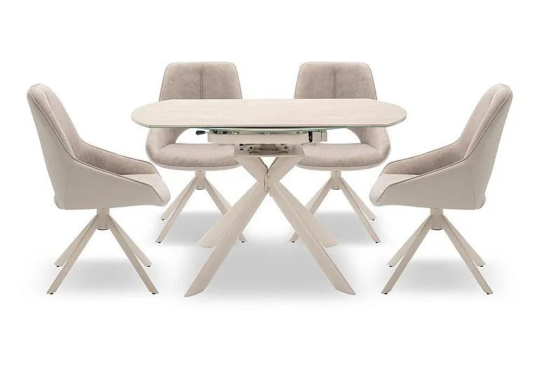 Tino Swivel Extending Dining Table and 4 Two Tone Swivel Chairs