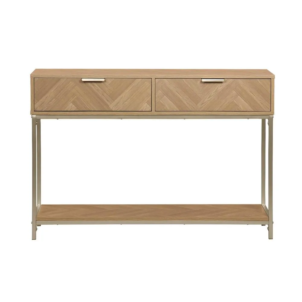 sweeek 110cm herringbone console table with 2 drawers in Beige 6
